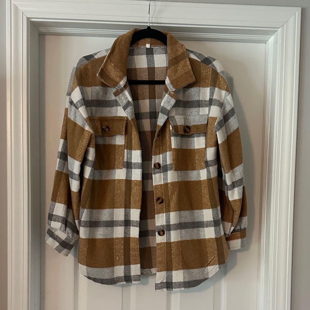 Amazon Plaid Utility Jacket in Brown and Gray